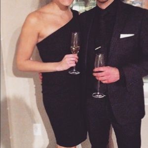 Black one sleeve sheath dress